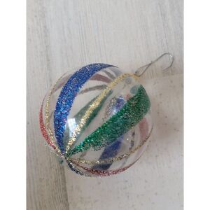 Glitter striped ball blown glass ornament Xmas decor